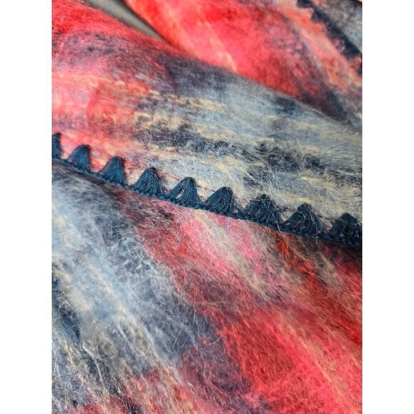 Vintage 1970s Red Blue Plaid Angora Wool Double Breasted Coat - Picture 14 of 16